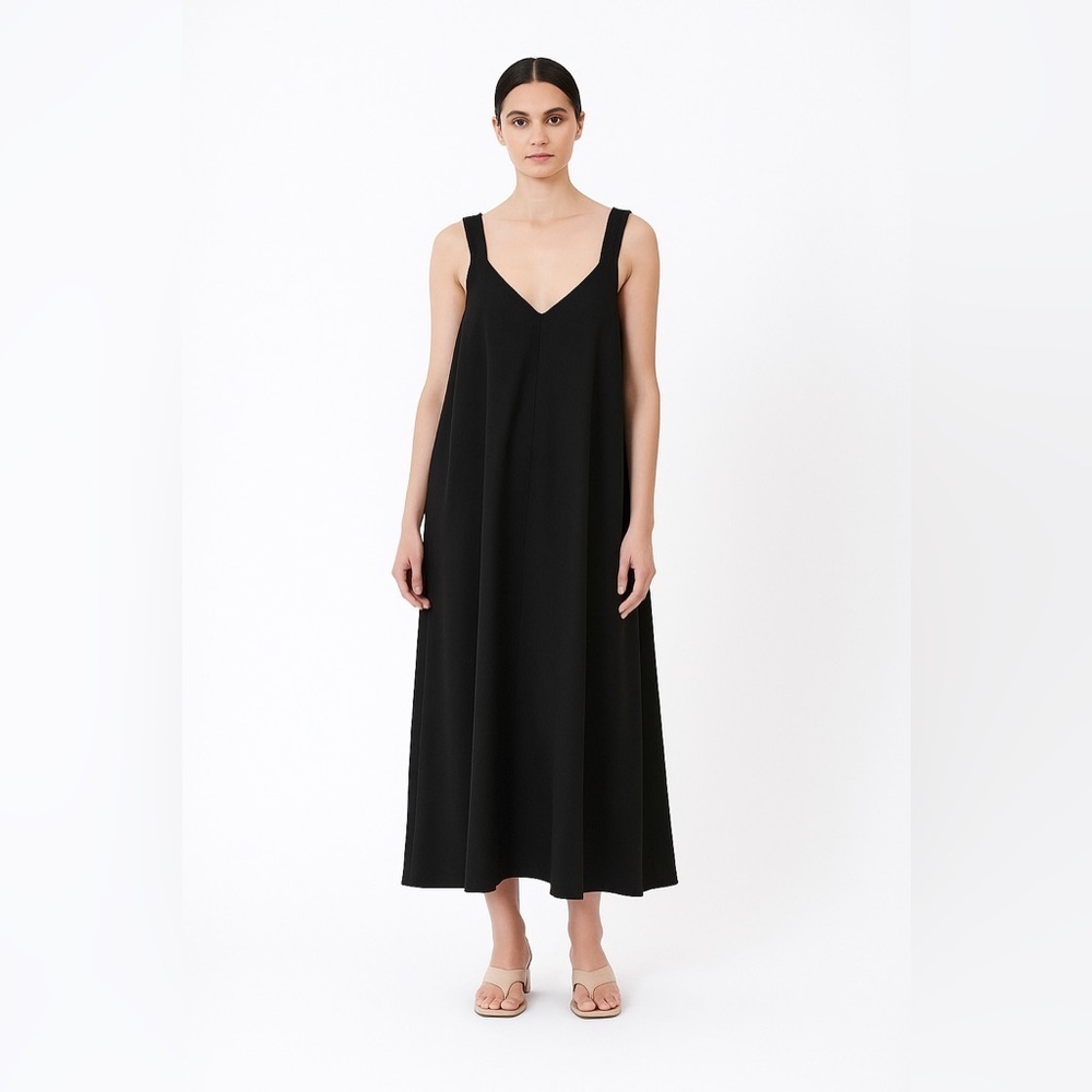 Zara Double V Faux Suede Tank Style Overall Midi Dress Black